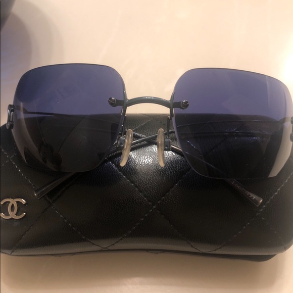 New Chanel Rectangular Rimless Sunglasses Blue - Picture 6 of 12